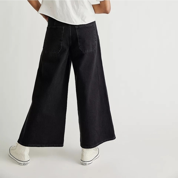 FREE PEOPLE Landry Wide Leg Flare Jeans Black 30 - Picture 3 of 12
